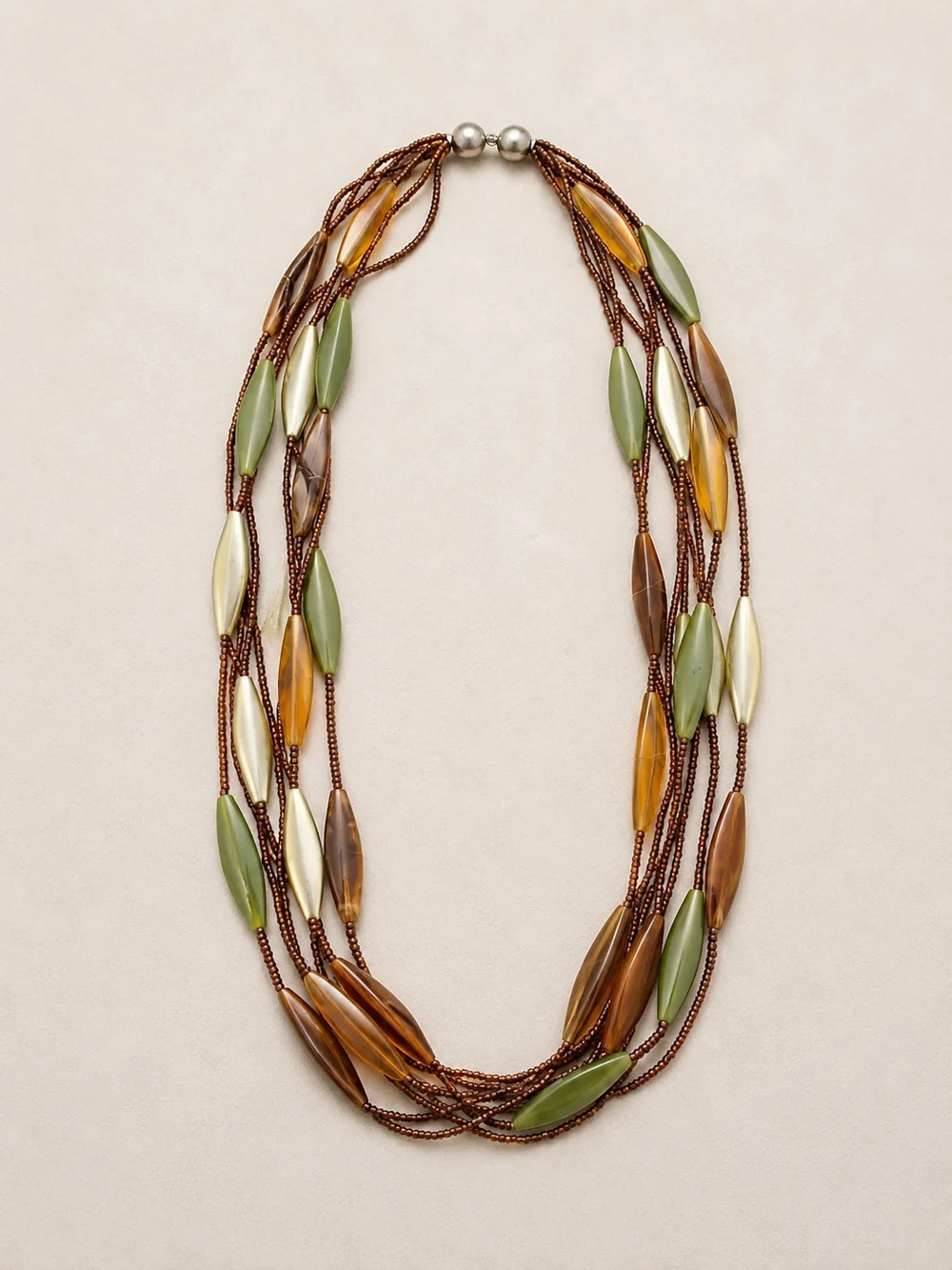 Vintage Multi-Strand Bead Statement Necklace – Earth Tone Long Layered Necklace
